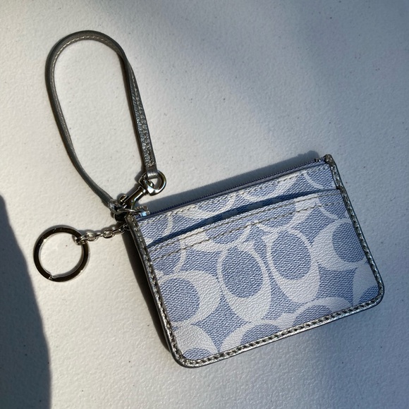 Coach Periwinkle Denim Look Signature C Zipper Pouch Card Holder Key Chain Bag - Picture 17 of 17